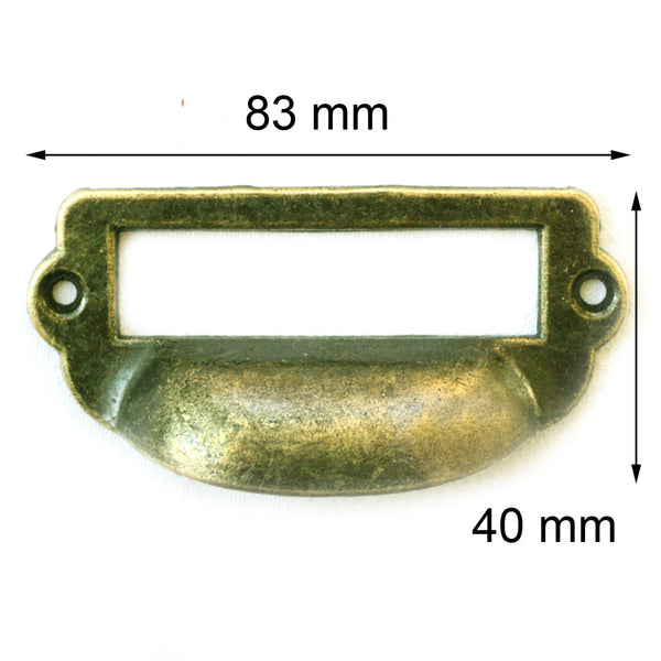 Lot de 4 poignée coquille porte-étiquettes couleur bronze L 83 mm x H 40 mm