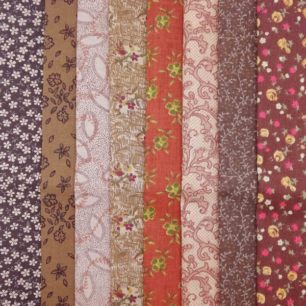 Lot de 8 coupons tissu patchwork marron 25 x 25 cm