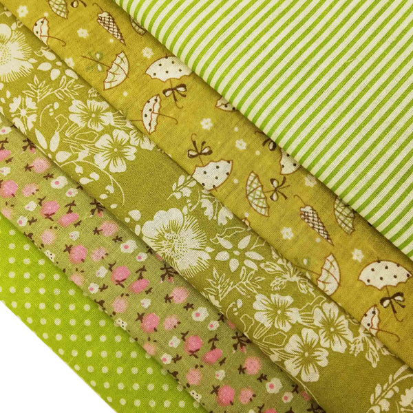 Lot de 5 coupons tissu patchwork vert 50 x 48 cm