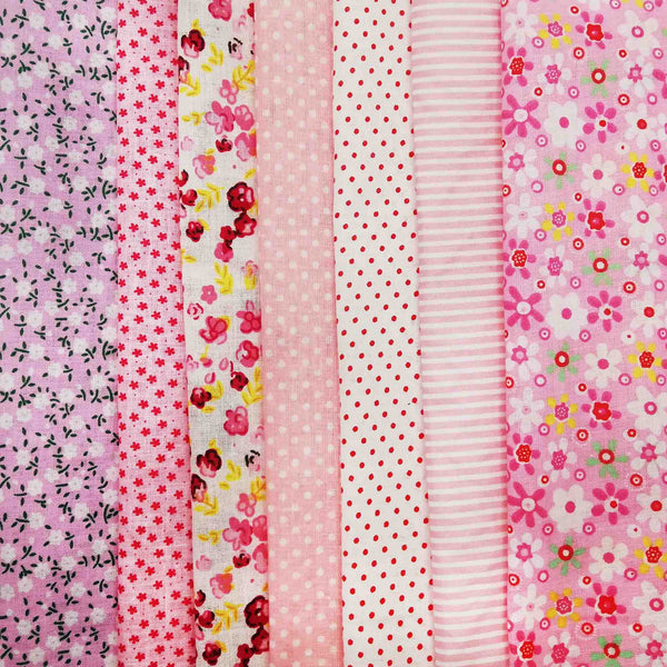 Lot de 7 coupons tissu patchwork rose 24 x 24 cm