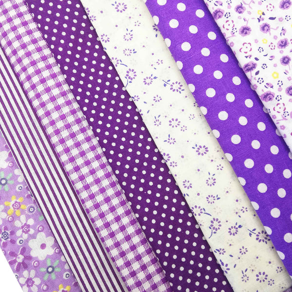 Lot de 7 coupons tissu patchwork violet 48 x 48 cm