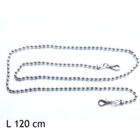Chaine 120 cm argenté bandouliere avec mousquetons