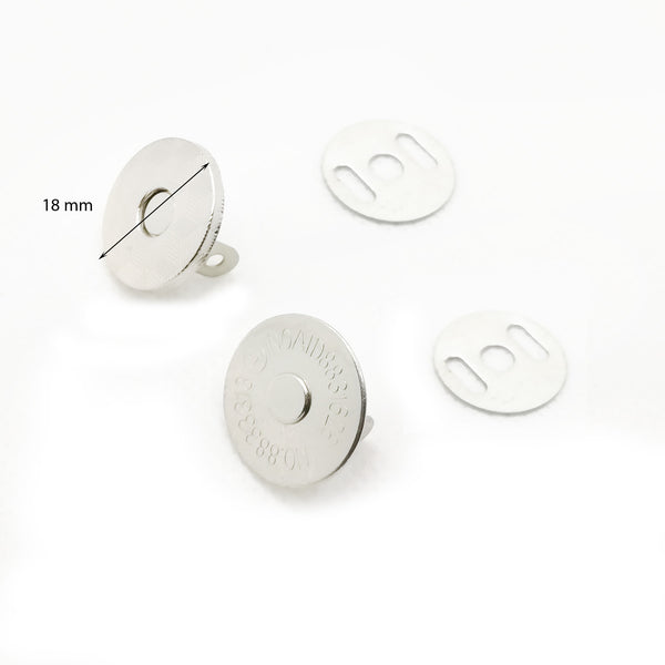 10 boutons pression fermoir aimanté diam 18 mm argent