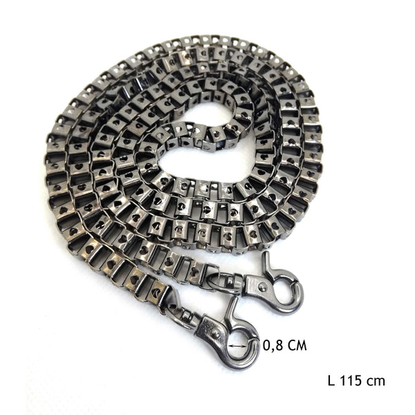 Chaine 120 cm noir bandouliere avec mousquetons